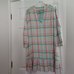 Crown & Ivy Womebd Size XLP Pastel Madras Plaid Mini Dress